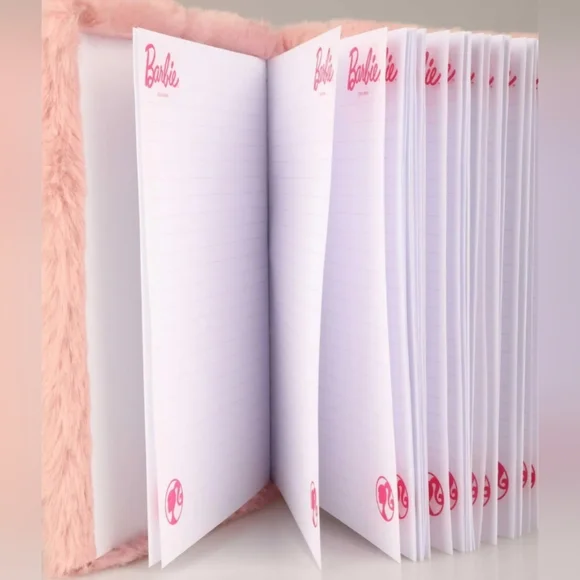 Barbie Plush Faux Pink Hardcover Embossed Journal Notebook by Mattel - Picture 7 of 7